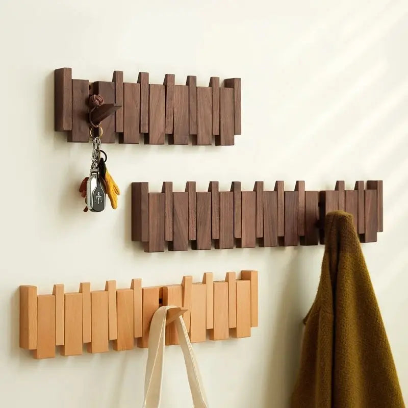 Porte-manteau mural design "Clavier de Piano" en bois de noyer Home and Kitchen