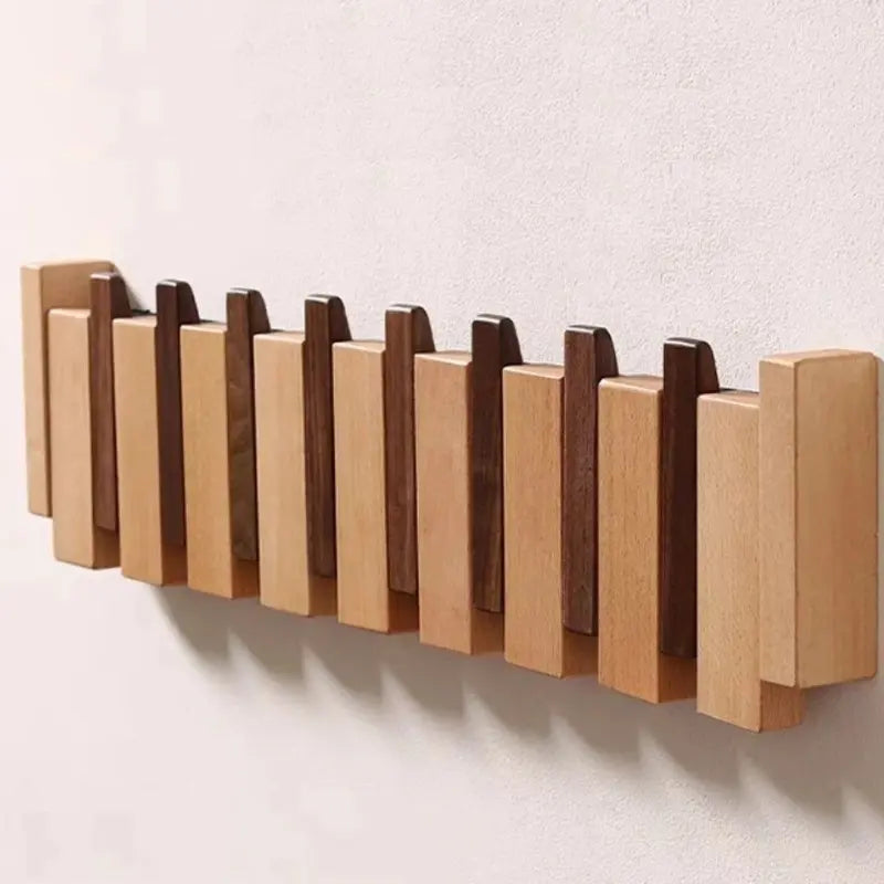 Porte-manteau mural design "Clavier de Piano" en bois de noyer Home and Kitchen