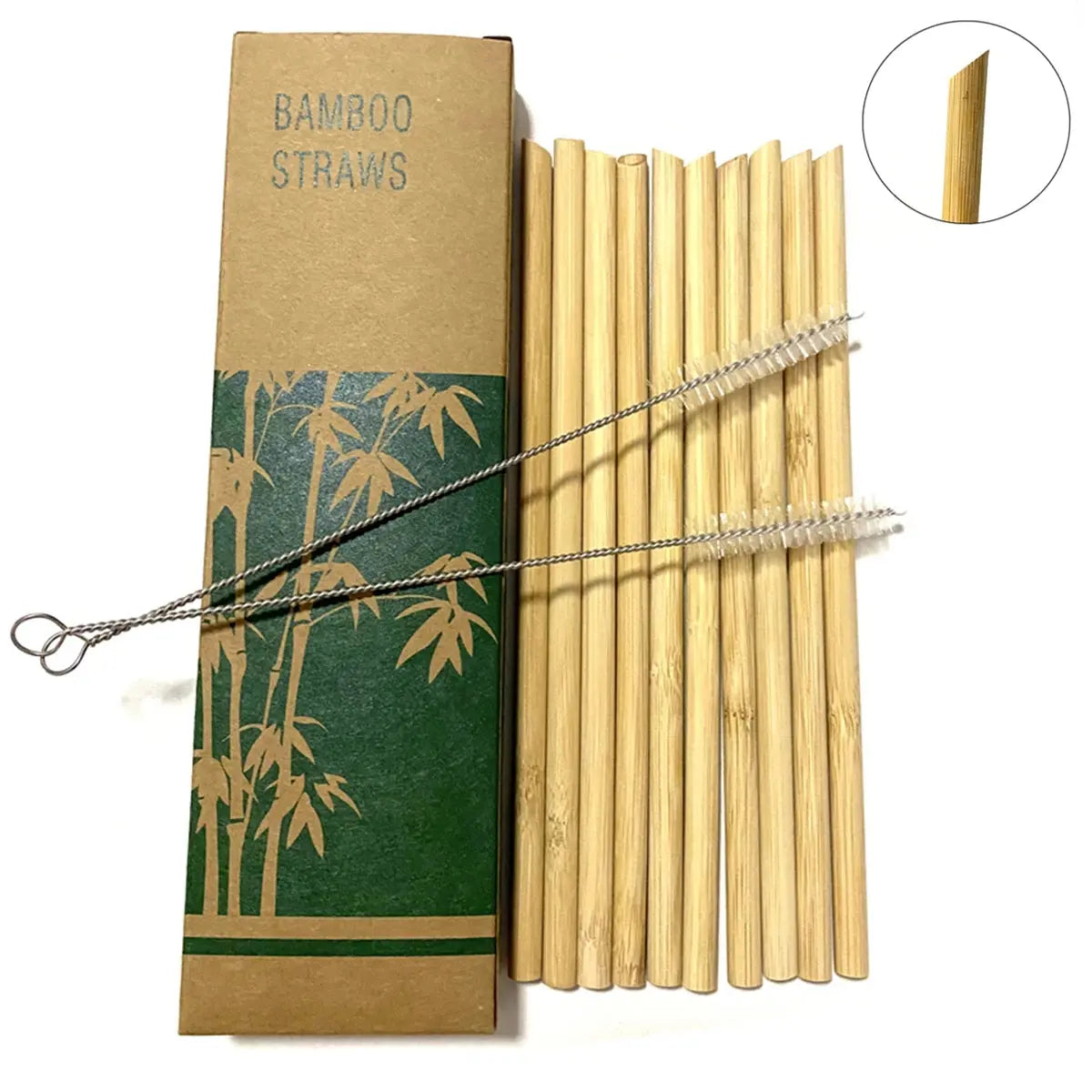Pailles à boire en bambou naturel réutilisables avec étui, bionickel ables, écologiques, pour cocktail, bar, boissons, 10 pièces Home and Kitchen