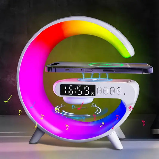 Lampe LED - 4 en 1 (Haut-parleur Bluetooth, Chargeur Sans Fil 15W, Veilleuse LED Colorée, Support Téléphone) Home and Kitchen